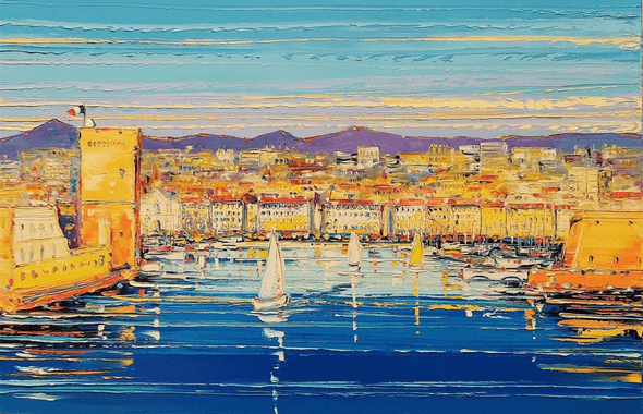 Peinture de vue marine, le port de Marseille de Corbière Liisa